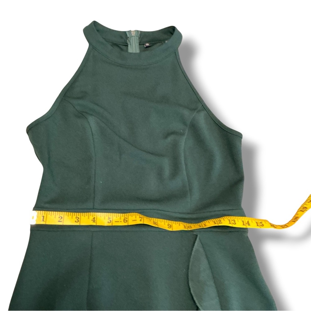 Sleeveless Hunter Green Halter Ruffle Front Evening Dress - Picture 8 of 14